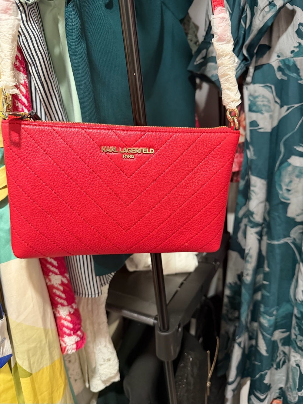 Karl Lagerfeld Red Quilted Crossbody with Gold Logo